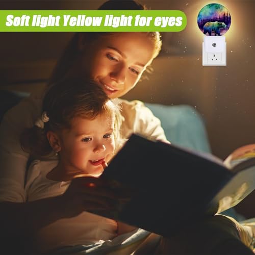 Image of Aurora Forest Night Light,Magical Bear Night Lights Plug into Wall for Kitchens Toilets Bedroom Decorative Half Round Nightlight Led Lamp 0.5W Sleep Friendly