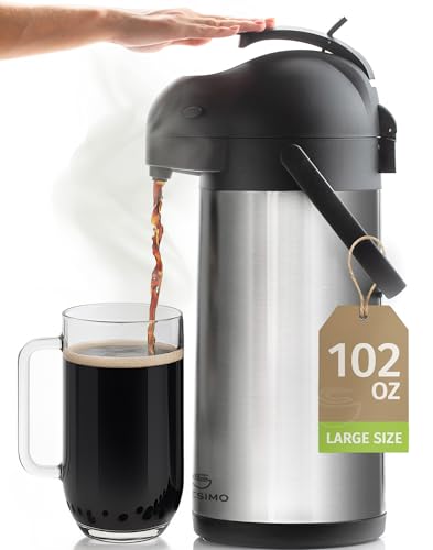 Comparison: Best Hot Water Dispenser For Tea 6 Cresimo Coffee Carafe with Pump - 102oz / 3L Airpot 12 Hours Large Hot Water Carafe, Cocoa Dispenser for Parties - Tea Flask, Insulated Stainless Steel Airpots for Hot Beverage Dispenser -Coffee Pump