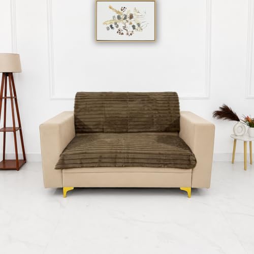 Image of Homerz Premium Rabbit Fur Sofa Cover with Anti-Skid Backing, Soft Plush Fabric Sofa Protector for Living Room Furniture (Coffee, 2 Seater, Seat Cover with Backrest)