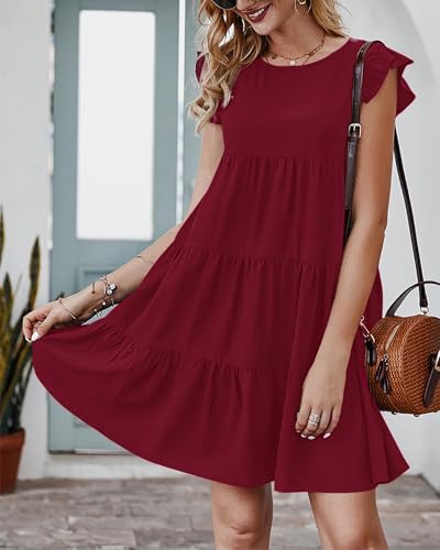Image of KIRUNDO Summer Dresses for Women Sundress Sleeveless Ruffle Sleeve Round Neck Loose Short Flowy Pleated Mini Babydoll Dress