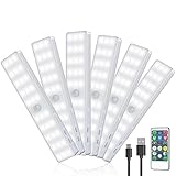 LED Closet Light, 6 Pack 30LEDs Dimmer USB Rechargeable Motion Sensor Light Under Cabinet Lighting...
