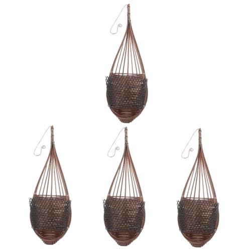 Milisten 4Pcs Cesta Colgante de bambú Maceta cestas almacenaje Cesta almacenaje cestas de Almacenamiento jardineria Accesorios Recipiente de plantación Maceta Colgante Madera Coffee
