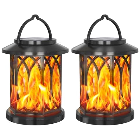 Solar Lanterns Outdoor, Flickering Flames Outdoor Solar Lights Hanging Lanterns Waterproof Decoration Lighting for Garden,Tree,Table (2 Pack) Cover