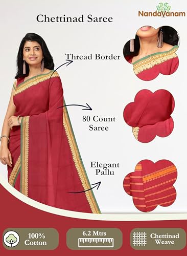 Image of Women's Chettinad Cotton Sarees | Handloom Saree with Blouse | Pure Cotton Sarees for Women Daily use and All Occasion Wear| Soft, Comfort Cotton Saree
