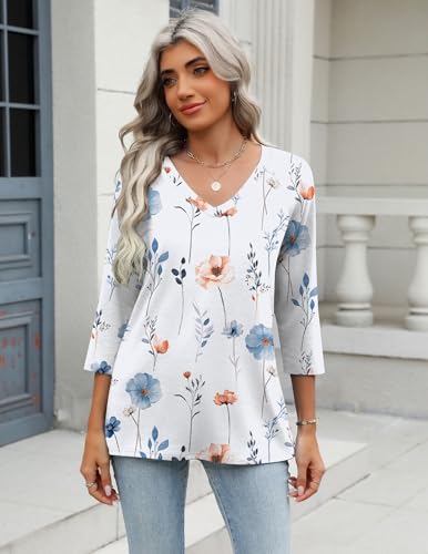 Image of Zeagoo 3 /4 Length Sleeve Womens Tops Casual V Neck Shirts Soft Basic Tees Business Work Blouses