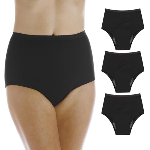 Wearever Womens Maximum Absorbency Incontinence Panties for Bladder Control - Washable Reusable Leak Proof Underwear for Women 600 ml - (Pack of 3) (Black) (L) (Fits Hip: 41-42)