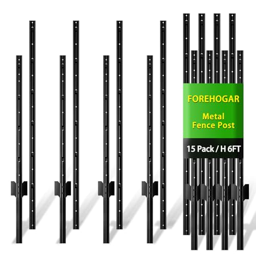 FOREHOGAR Metal Fence Post Black Splicing 6 Feet, Pack of 15