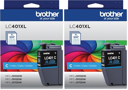 Image of Brother Genuine High Yield Cyan Ink Cartridge, LC401XLCS (Pack of 2)