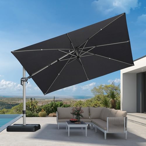 PURPLE LEAF Sonnenschirm 350 x 250 cm Twist Rechteckig Ampelschirm mit Kurbel Neigbar Alu Pendelschirm 360° Drehbar Gartenschirm UV-beständig 50+ Terrassenschirm Wasserabweisend für Garten, Grau