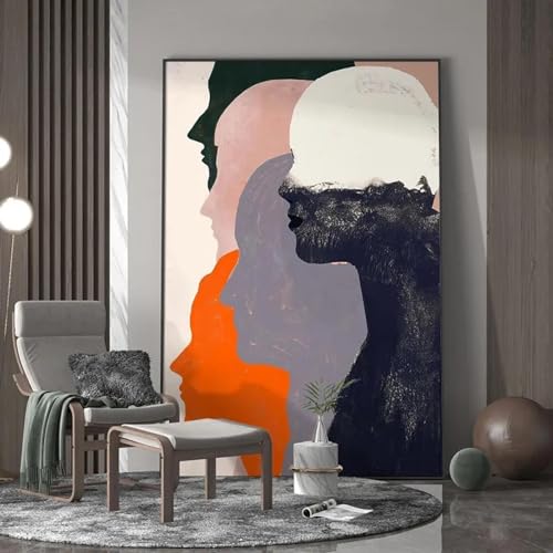 Toile abstraite visage homme orange pour un salon moderne chic
