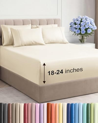 Extra Deep Queen Sheet Set - 6 Piece Breathable and...