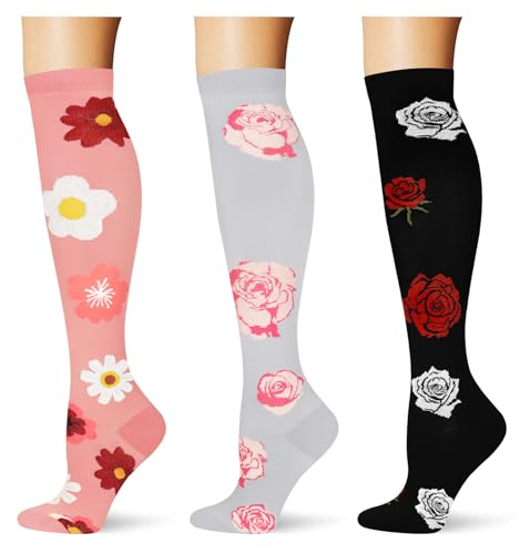 Image of (3 pairs) Compression Socks 20-30 mmHg Long Knee High Socks for Women Men Support Athletic Travel Daily Wear