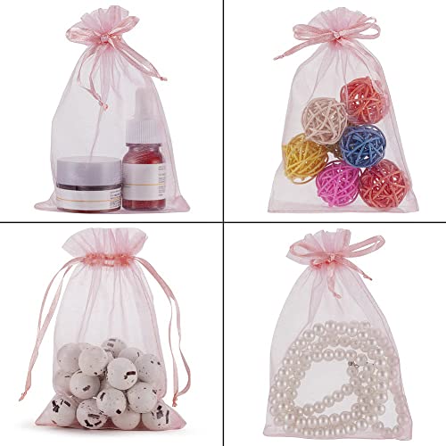 Image of HRX Package 100pcs Blush Pink Organza Gift Bags, 4 x 6 inch Candy Mesh Drawstring Bags Jewelry Pouches for Christmas Wedding Baby Shower Party