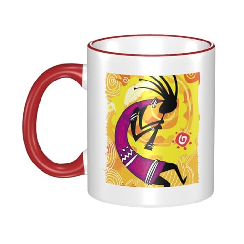 エスニックアフリカ ココペリ 踊る 民族の神 マグカップ 保温・保冷 電子レンジ対応 大容量 330ml コーヒーカップ 陶器 セラミック 耐高温 軽量 誕生日プレゼント Red