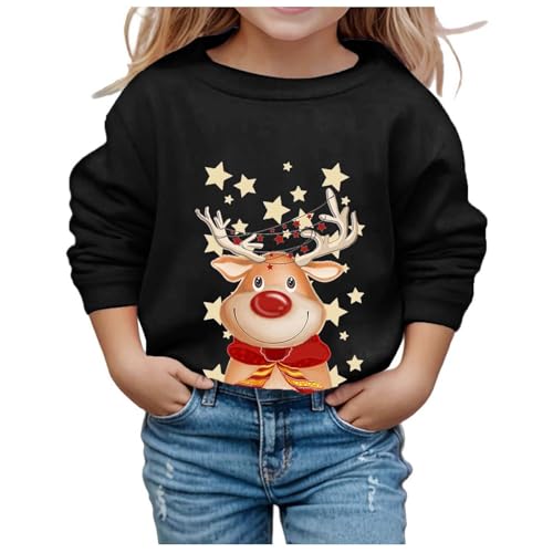 Cute Reindeer Xmas Pullover for Kids Merry Christmas Holiday Sweater with Lighted Scarf & Stars