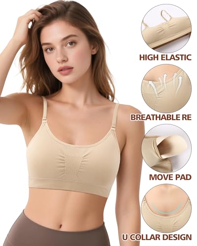Clear Strap Bra for Girls Women, Nude Dance Bra Seamless Pad Ballet Bras with Adjustable Straps and Silicone Covers3