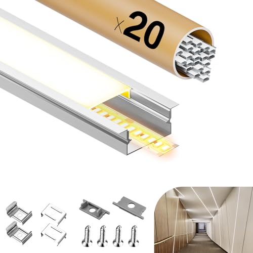 20× Profili per Strisce LED da 2 M in Alluminio （Totale 40 M）， Canalina led con Copertura Opaca, Compatibile con Strisce led di Larghezza Inferiore o Uguale a 15 mm - 26.7 x 10 MM (SL02, 20*2M=40M)
