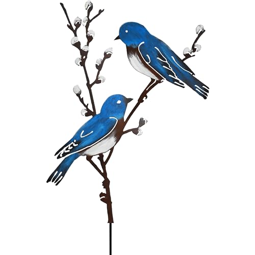 JYUECIAN Vogel Gartenstecker 60cm Hoch Metall Bemalte Vogel Gartendeko für Draußen, Blaue Vögel auf Zweigen Outdoor Gartenfiguren JYUECIAN Vogel Gartenstecker 60cm Hoch Metall Bemalte Vogel Gartendeko für Draußen, Blaue Vögel auf Zweigen Outdoor Gartenfiguren