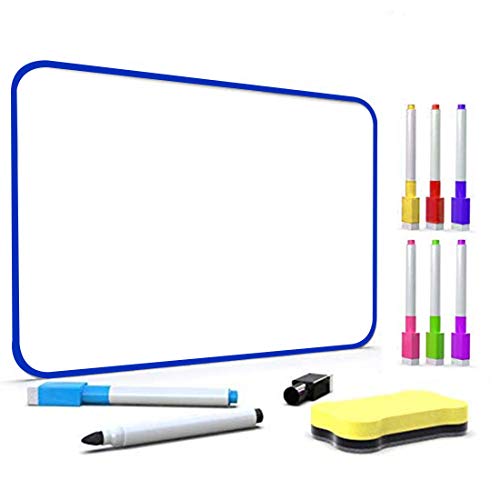 Pizarra blanca de borrado en seco, DumanAsen, doble cara, con bolígrafos de borrado en seco y borrador para niños o escuela, hogar, oficina, aprendizaje remoto (azul, 42 x 30 cm) Cover