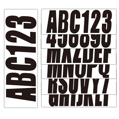 Image of 3 inch Boat Registration Numbers and Letters Marine Sticker Decal | 4 Sets Alpha-Numeric Vinyl Letter for Jet Ski PWC Personal Watercraft Solid Black
