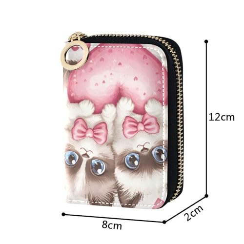 Zip Around Wallet Womens 9 Credit Card Slots & 2 Cash Slots Leather Travel Cash Wallet with Coin Pocket Romantic Twin Cats Love Hearts3