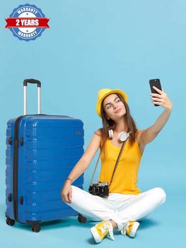 Image of Teakwood 76 CM Unisex Trolley Bag for Travel, Hard Cabin Trolley Large Travel Suitcase Bag, Lock System 360 Degree 8 Rotating Wheels (76 CM, Royal Blue)