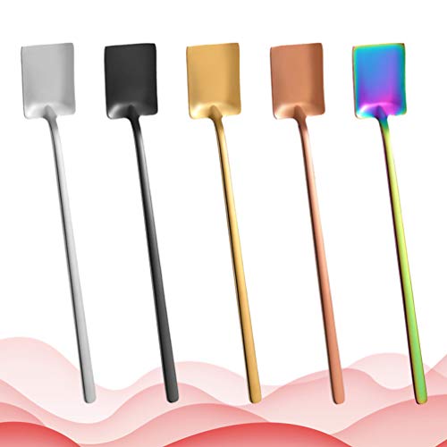 Colher em forma de pá de aço inoxidável Hemoton, 5 peças, mini colheres de chá de café, colher de aç