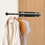 Luvenia Valet Rod For Closet Pull Out Closet Valet Rod Slide Out Adjustable 12in Heavy Duty Stainless Steel Closet Rods For Hanging Clothes Laundry Room, Bedroom, Bathroom(Black)