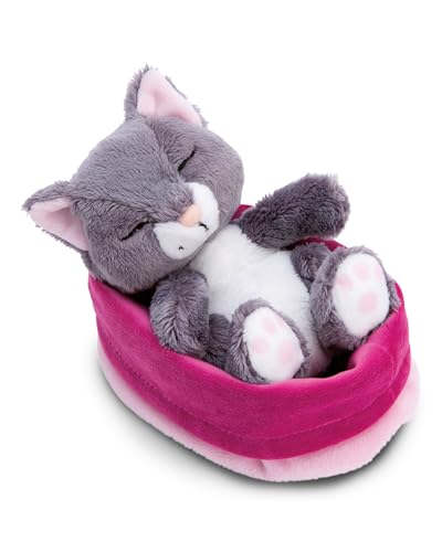 Kuscheltier Katze grau 12cm schlafend im Körbchen