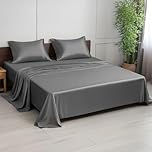 LINENWALAS Double Bed Sheet Set, 300 Thread Count 100% Bamboo Bedding Set, Cooling Silk Sheets, 1 Fitted Sheet, 1 Flat Sheet & 2 Pillowcases (Double, Light Grey)