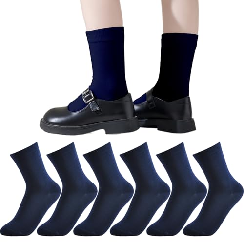 Epeius Kids Crew School Socks - Seamless Toddler Dress Socks for Boys & Girls - 6 Pack White, Navy, Black