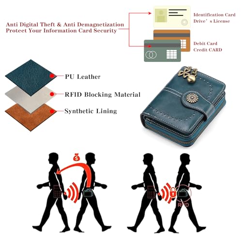 Image of Small Wallet for Women Leather Bifold Compact RFID Blocking with Zipper Coin Pocket
