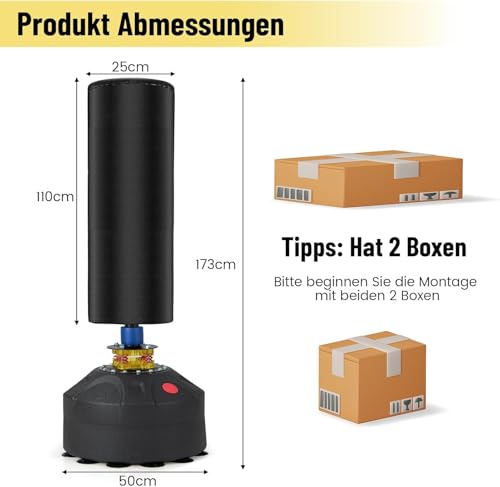 GYMAX Saco de Boxeo de Pie Adulto, 175 cm Saco Pesado de Kick Boxing con Soporte, Base de Ventosa, Guantes de Boxeo, Saco Boxeo Suelo para Adolescentes Adultos, para MMA Muay Thai Fitness - imagen 5