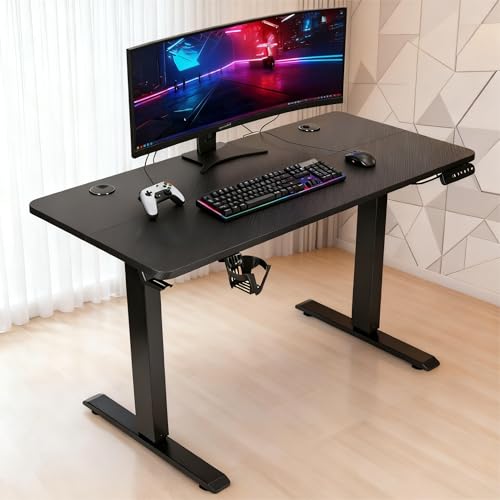 NITHO ELGAD Gaming Desk | Electric Height Adjustable Computer Table, Carbon Fiber Surface, Cup & Headphone Holder, Cable Management, DIY Easy Assembly Workstation for Home Office or Video Gaming