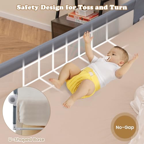 Image of BABY JOY Double Sided Bed Rail Guard, 2 Pack, Extra Long, Swing Down for Convertible Crib, Folding Baby Safety Bedrail for Kids Twin Full Size Queen King Mattress, Rails for Toddlers (Light Gray, 71 inch)