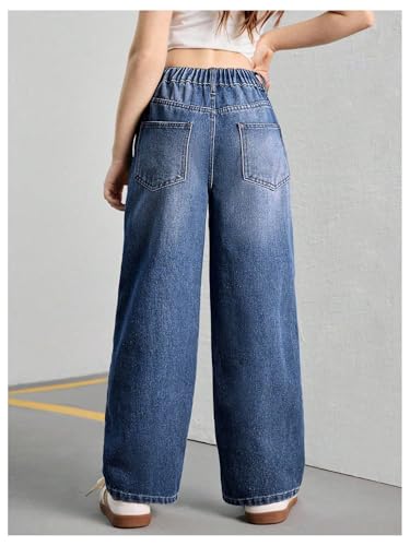 SHENHE Girl's Wide Leg Jeans Elastic Waist Casual Baggy Preppy Denim Pants Trousers3