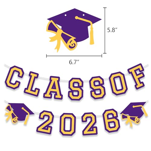 Image of Class of 2026 Graduation Banner University College Grad Garlands Decoration Party Supplies High School Colors Purple Yellow