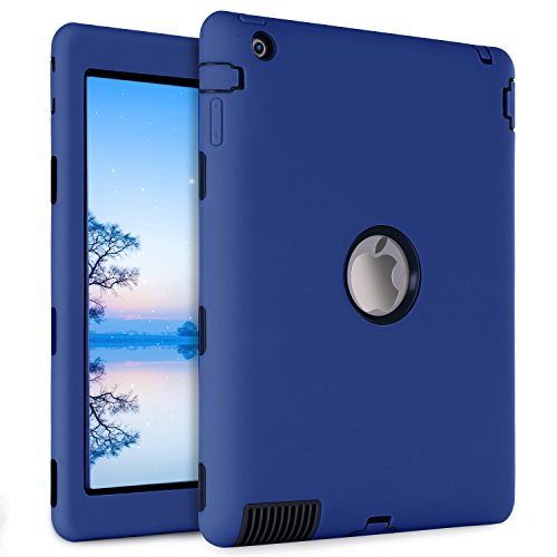 iPad 2 Case,iPad 3 Case,iPad 4 Case,BENTOBEN Heavy Duty Rugged Shock-Absorption/High Impact Resistant Hybrid Three Layer Armor Full Body Protective Case Cover for iPad 2/3/4 Retina (Navy Blue&Black)