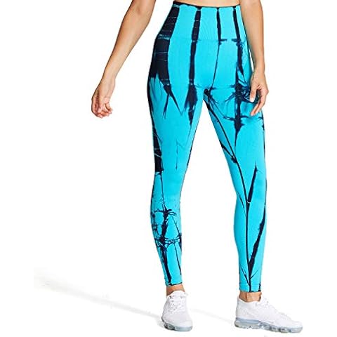 Aoxjox Women's High Waist Workout Gym Tie Dye Compression Seamless Leggings Yoga Pants - Blue - XS Cover