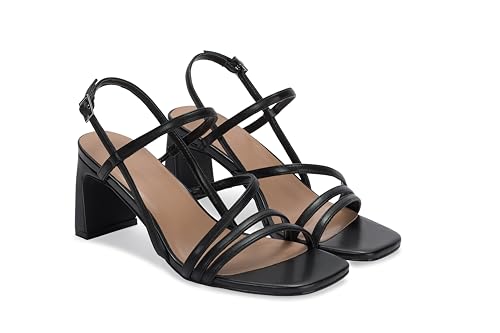 CosyFever Womens Strappy Heeled Sandals 3 Inches Chunky Block Heel Square Toe Buckle Dressy Shoes for Party Work Casual4