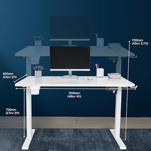 Image of Motorised Height Adjustable Desk | 80 kg Capacity | Sturdy Build, DIY Assembly, 2-Year Warranty (Frosty White Top 1200 X 600 mm / 18mm Thickness), White Frame | Includes Cup & Headphone Hook