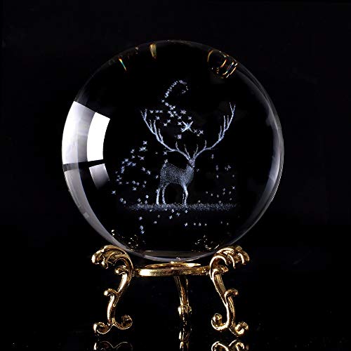 Boule de cristal d'élan 3D OwKay 3,15 pouces pour décoration de maison