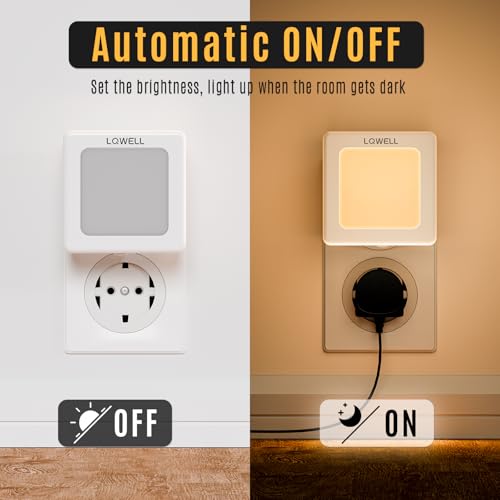 LQWELL® Nachtlicht Steckdose Faltbar mit Dämmerungssensor, Nachtlampe Einstellbare Helligkeit, Automatisch Steckdosenlicht, Orientierungslicht Warmweiß für Kinder Zimmer Gang Treppen (Weiß, 2 STK)