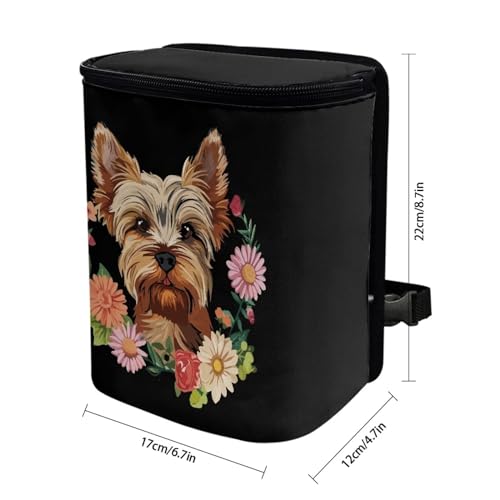 Image of Talayituse Yorkshire Daisy Print Car Trash Bin, Large Size Auto Trash Can Adjustable Portable Garbage Can with Lid, Vehicle Hanging Bag for Headrest Front Back Seat
