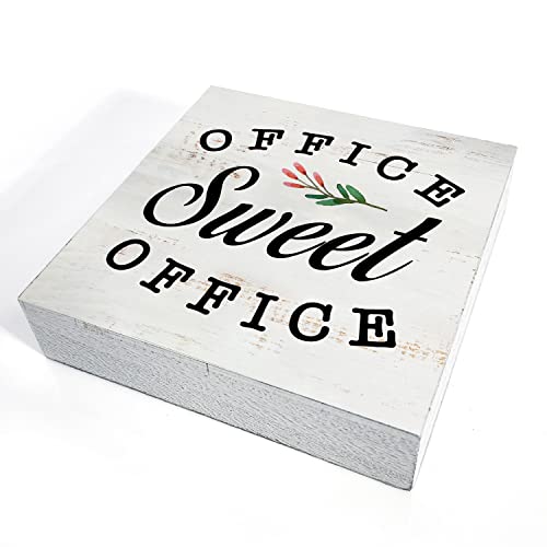 Office Sweet Office Wood Box Sign Decor Rustic Office Space Wooden Box Sign Block Plaque For Wall Tabletop Desk Home Office Cubicle Decoration 5" X 5", Coworker Gift #TOP2