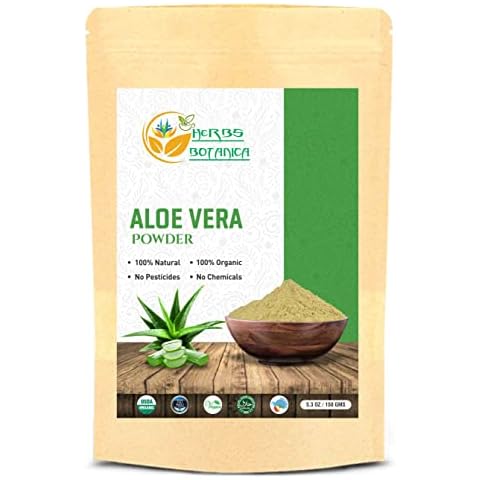Herbs Botanica Aloe Vera Powder Organic Powder for Hair Growth Root Ayurvedic Dried Aloe Vera Powder 5.3oz | 150g Pack | Aloe Barbadensis | Vegan | GMP Certified | NO GMO Cover