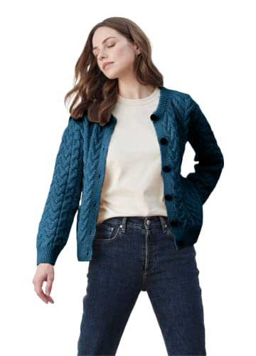 Image of Irish Cardigan Sweater for Women Made in Ireland Supersoft Aran Merino Wool Lumber Jacket