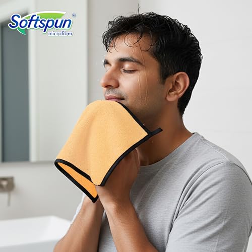 Image of SOFTSPUN Microfiber Hand & Face Wipes 280 GSM 20x30 Cms, 4 Piece Towel Set, (Beige Colour) Super Soft & Silky for Hand, Face and Body - Hypoallergenic Sensitive Skin Wipes & Washcloths.