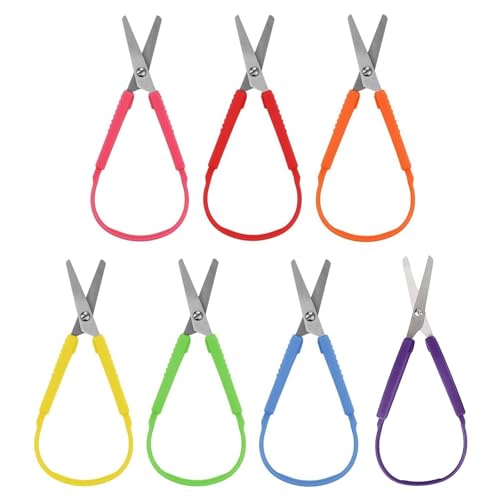 HhBdy Tijeras para niños, 7 unidades, diseño adaptativo, coloridas tijeras para niños pequeños, mini tijeras de seguridad para zurdos, material de acero inoxidable para niños con necesidades