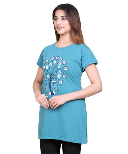 Image of DG Divine GirL Women's Cotton Printed Long Regular Fit Round Neck Top /T-Shirt /Tshirts